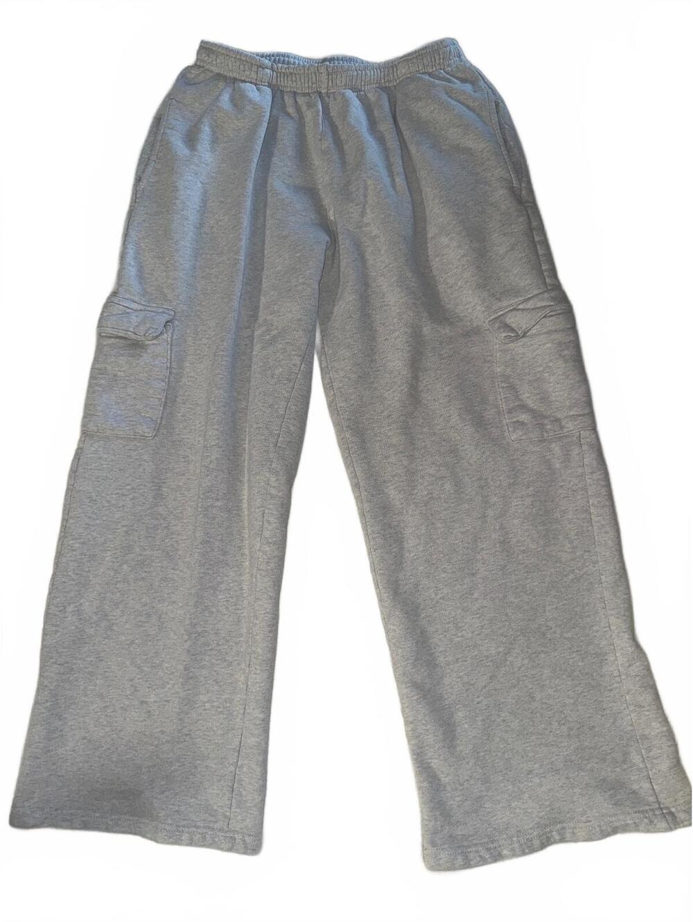 John Galt Women's Gray Wide Leg Cargo Sweatpants with Snap Pockets